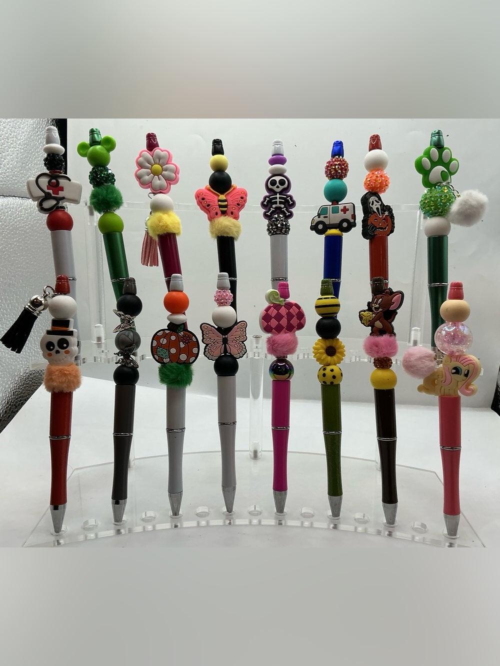 LOT OF 10 ASSORTED RANDOM DECORATIVE BEADED HANDMADE INK PENS FOR ADULTS & KIDS - Picture 4 of 9